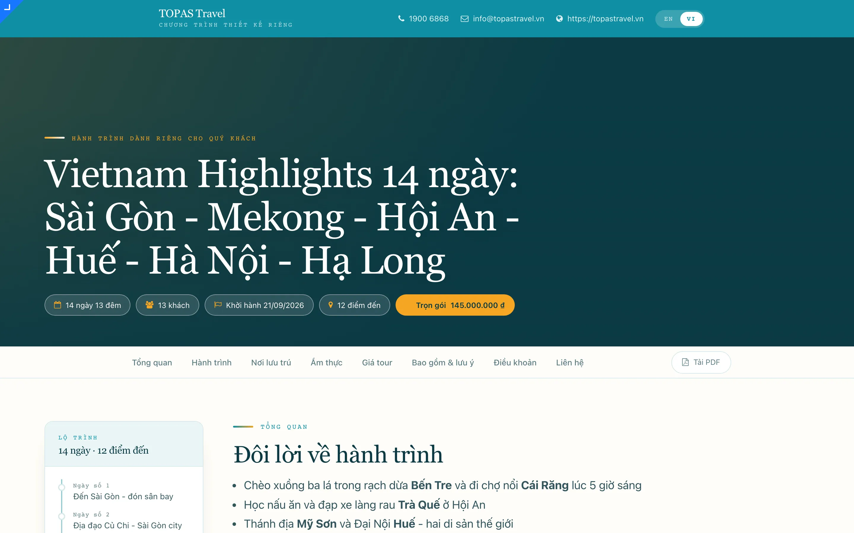 Trang proposal online gửi khách trên bản demo